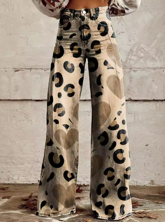 Luna | Leopard Heart Wide-Leg Pants