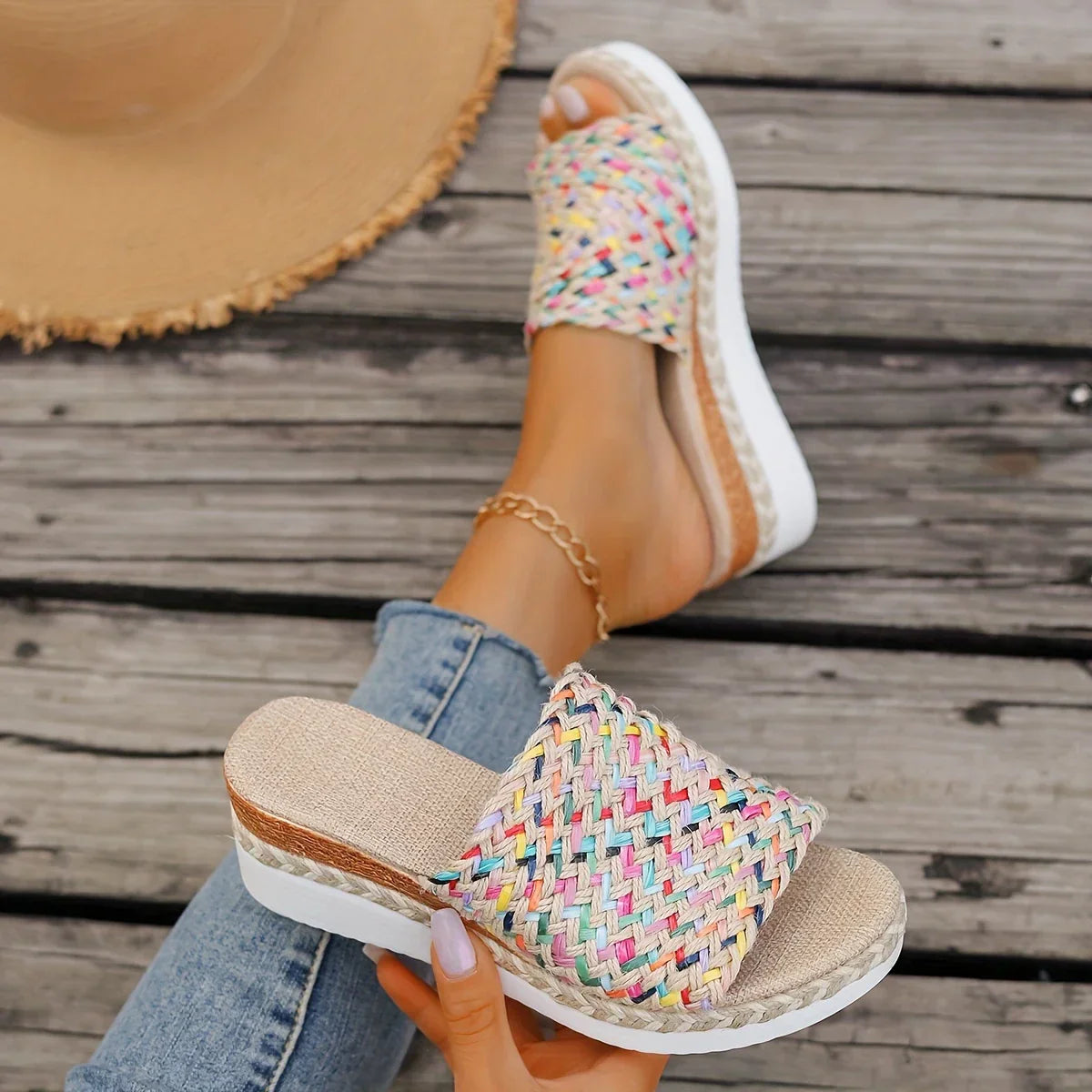 Margaret | Rainbow Weave Platform Sandal