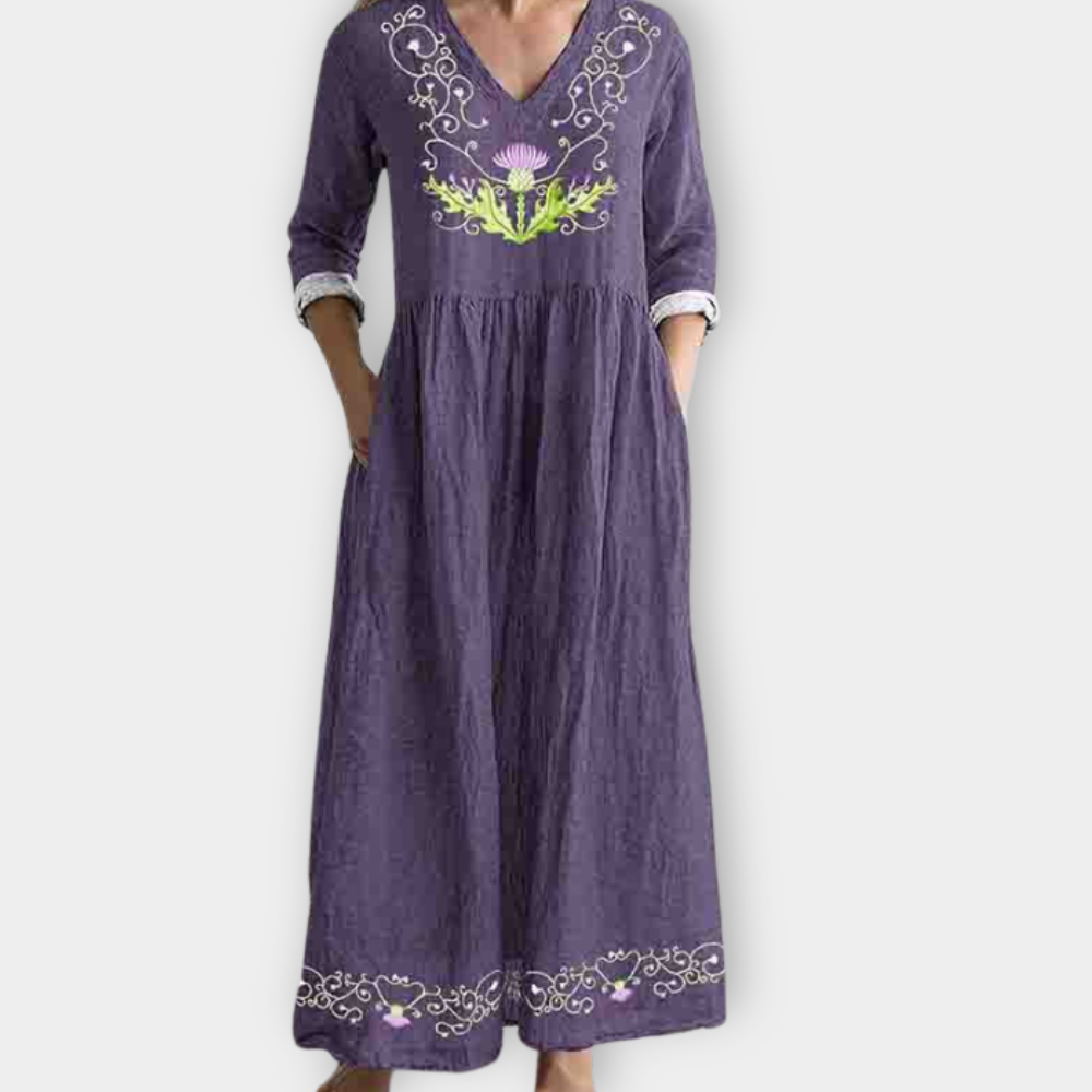 Ivy | Embroidered Lavender Print Dress