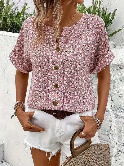 Bianca | Button Front Floral Blouse