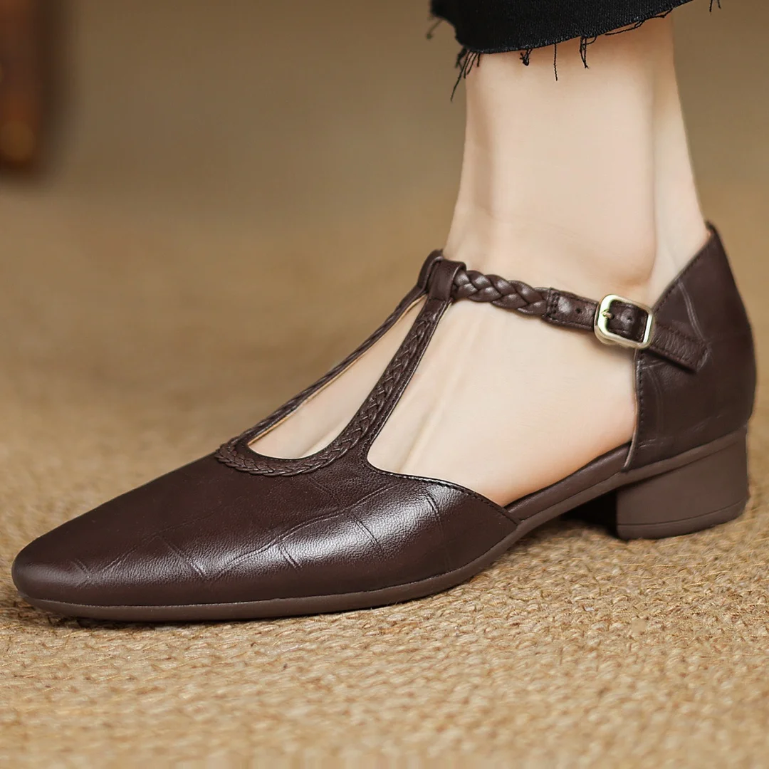 Danielle | Braided T-Strap Flats