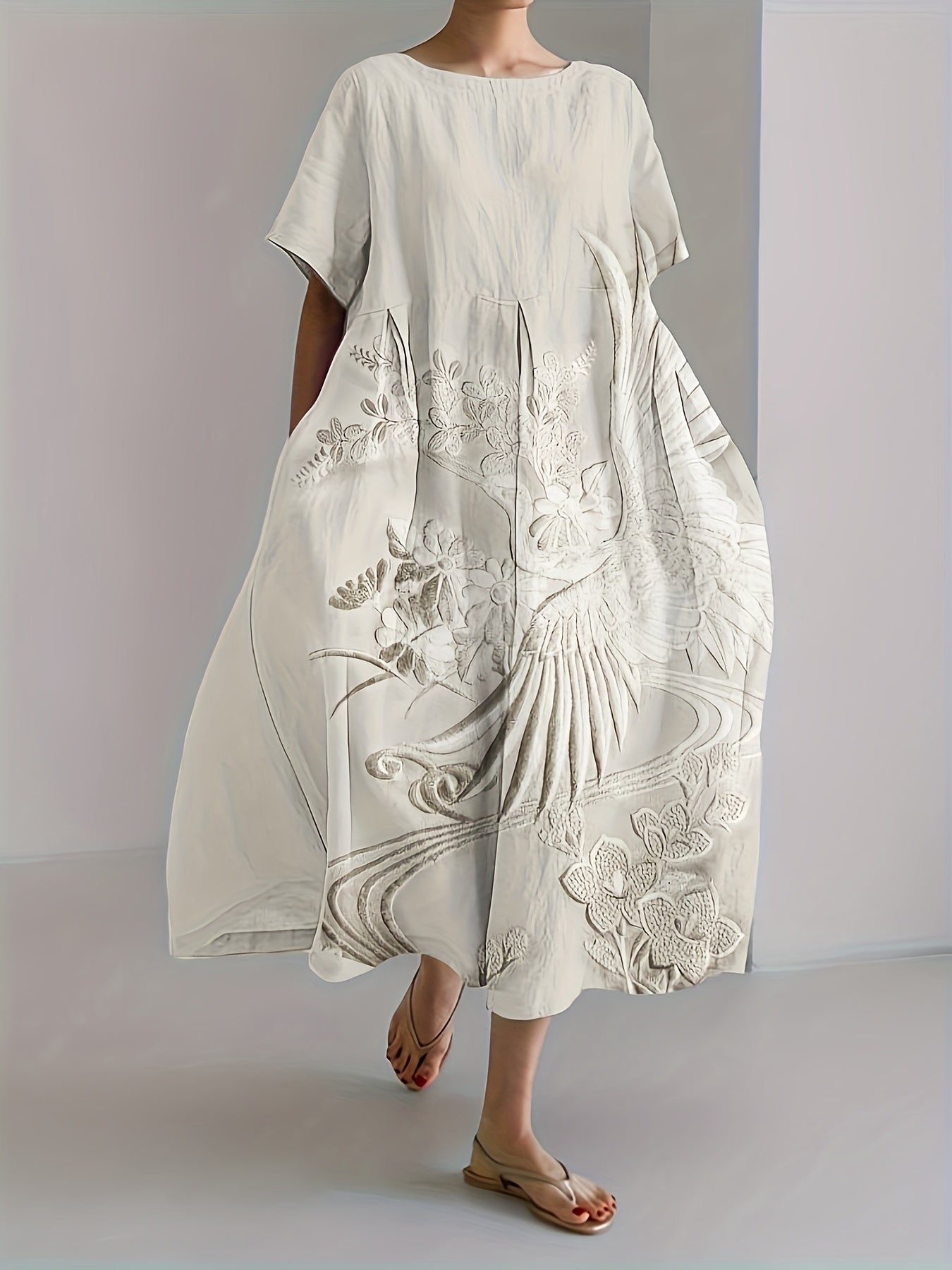 Angelique | Embroidered Crane Dress