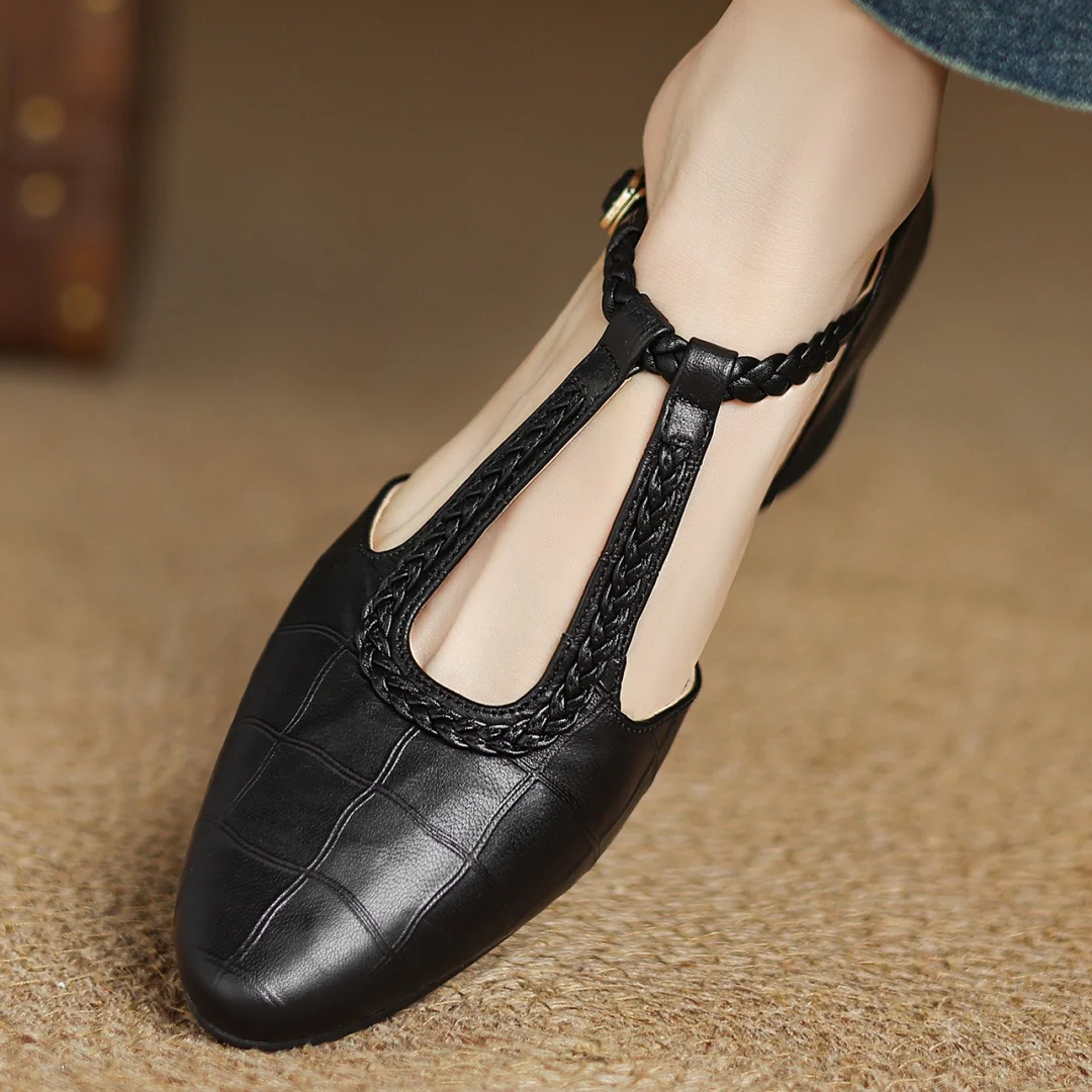 Danielle | Braided T-Strap Flats