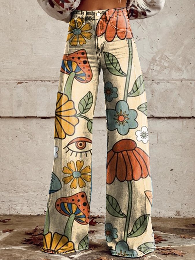 Alora  | Retro Mushroom Wide-Leg Pants
