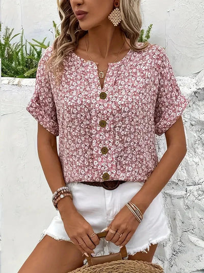 Bianca | Button Front Floral Blouse