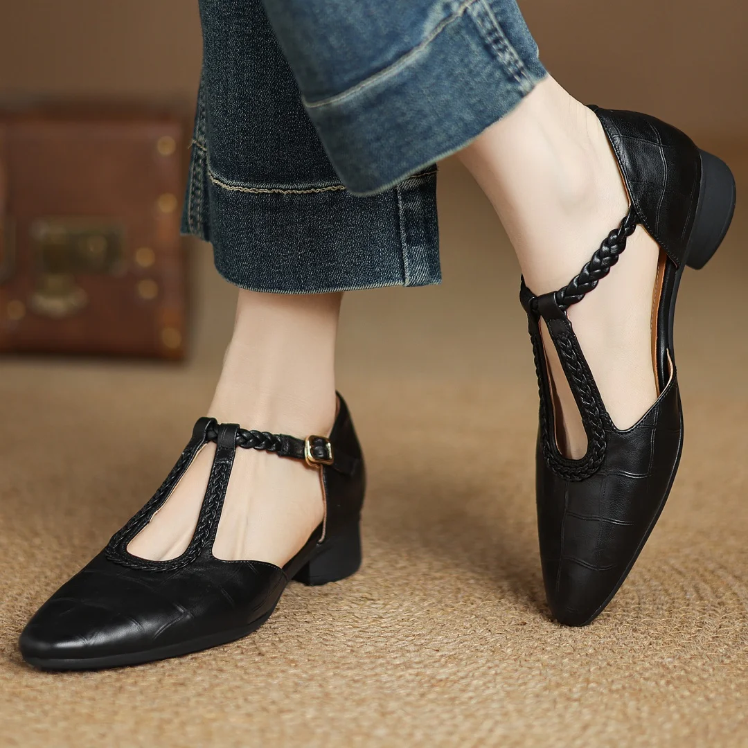 Danielle | Braided T-Strap Flats