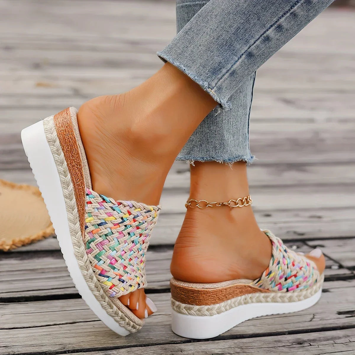 Margaret | Rainbow Weave Platform Sandal