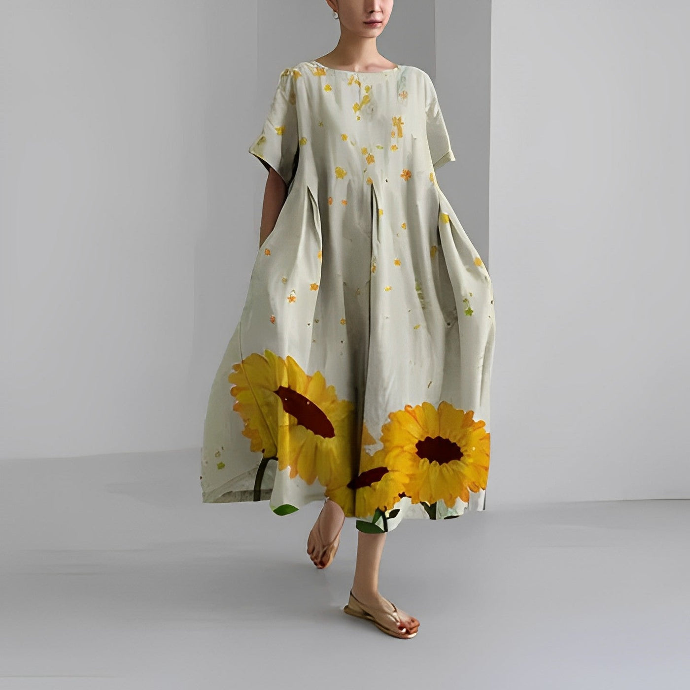 Adrianna | Flowing Sunflower Dress
