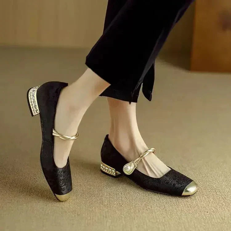Courtney | Elegant Pearl Strap Flats