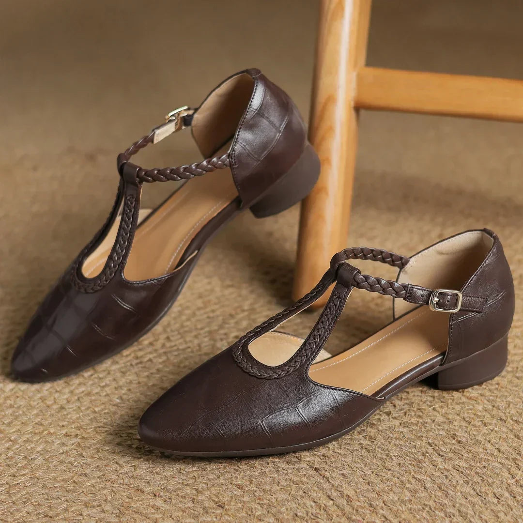 Danielle | Braided T-Strap Flats