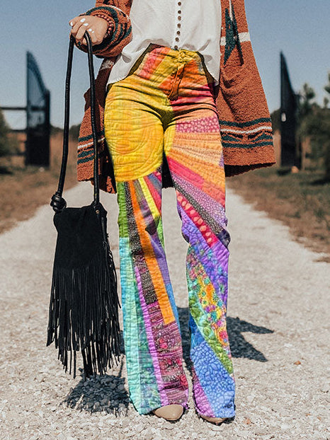 Zoey | Rainbow Patchwork Wide-Leg Pants
