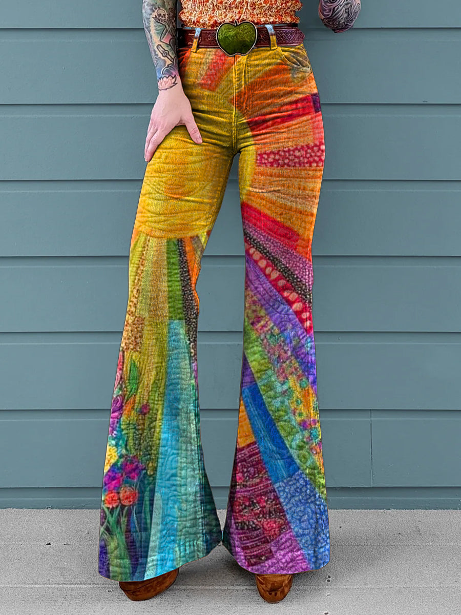 Zoey | Rainbow Patchwork Wide-Leg Pants