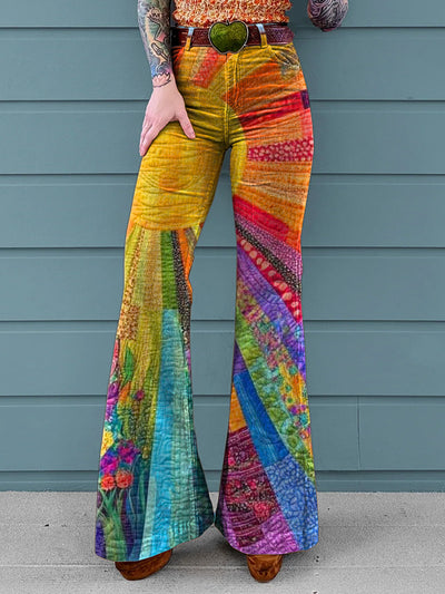 Zoey | Rainbow Patchwork Wide-Leg Pants
