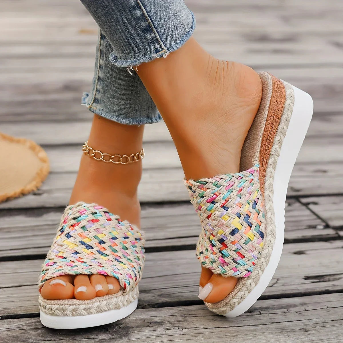 Margaret | Rainbow Weave Platform Sandal