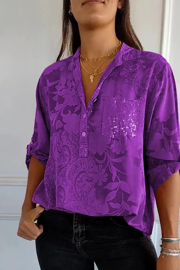 Angela | Floral Sequin Blouse