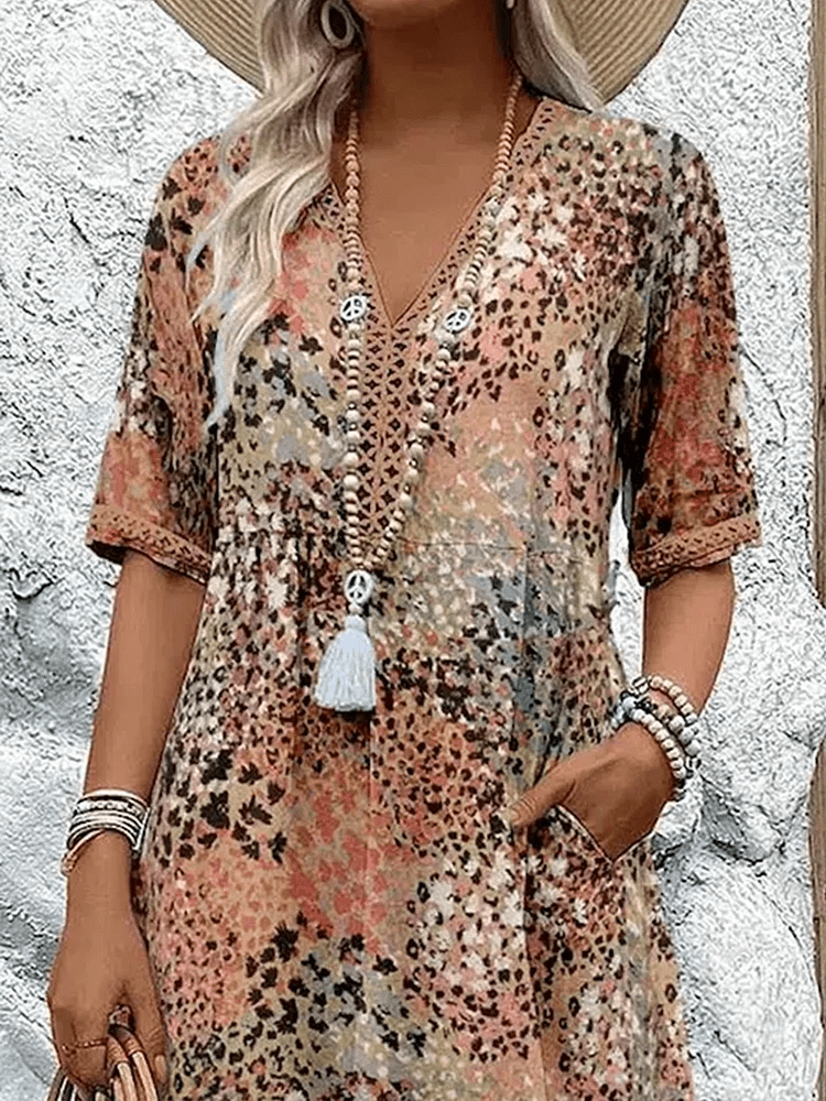 Chloe | Patterned V-Neck Midi Dress