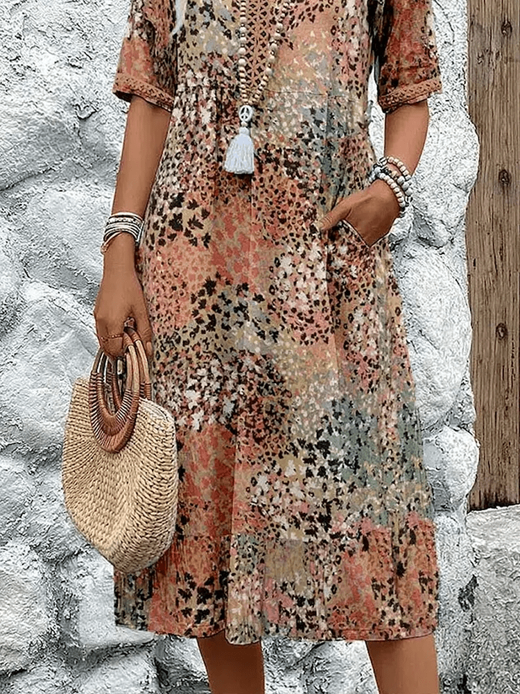 Chloe | Patterned V-Neck Midi Dress