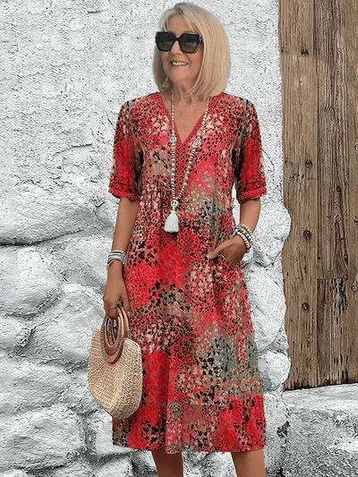 Chloe | Patterned V-Neck Midi Dress