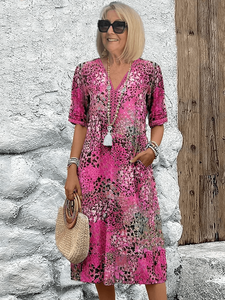 Chloe | Patterned V-Neck Midi Dress
