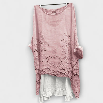 Brooke | Embroidered Hem Lace Blouse