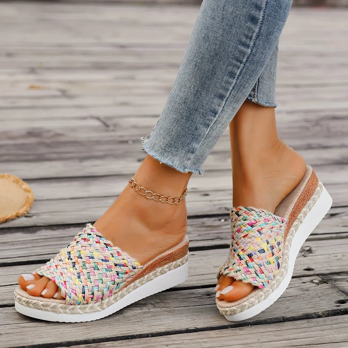 Margaret | Rainbow Weave Platform Sandal