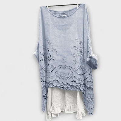 Brooke | Embroidered Hem Lace Blouse