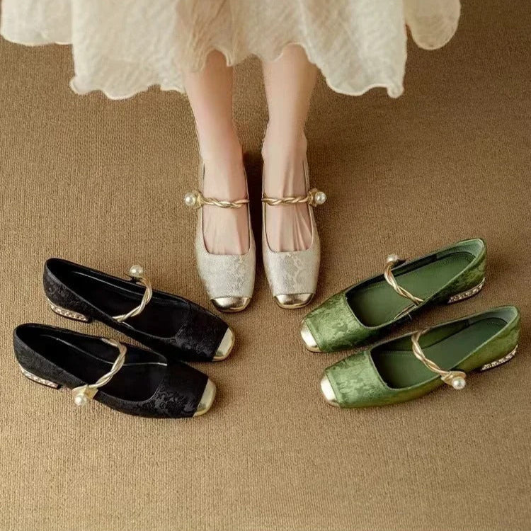 Courtney | Elegant Pearl Strap Flats