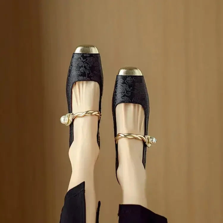 Courtney | Elegant Pearl Strap Flats