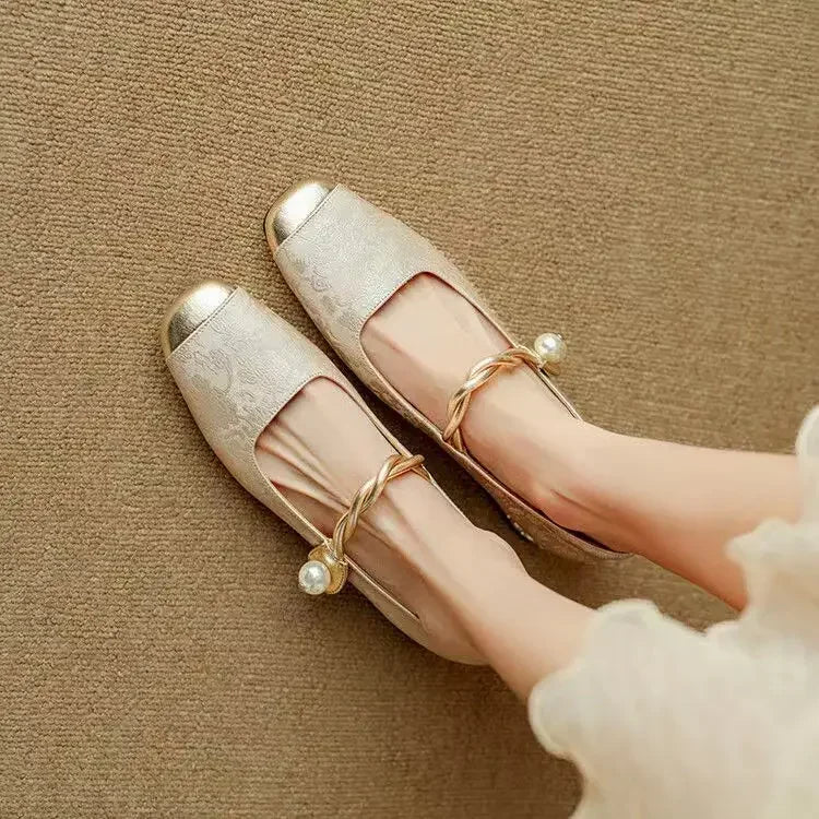 Courtney | Elegant Pearl Strap Flats