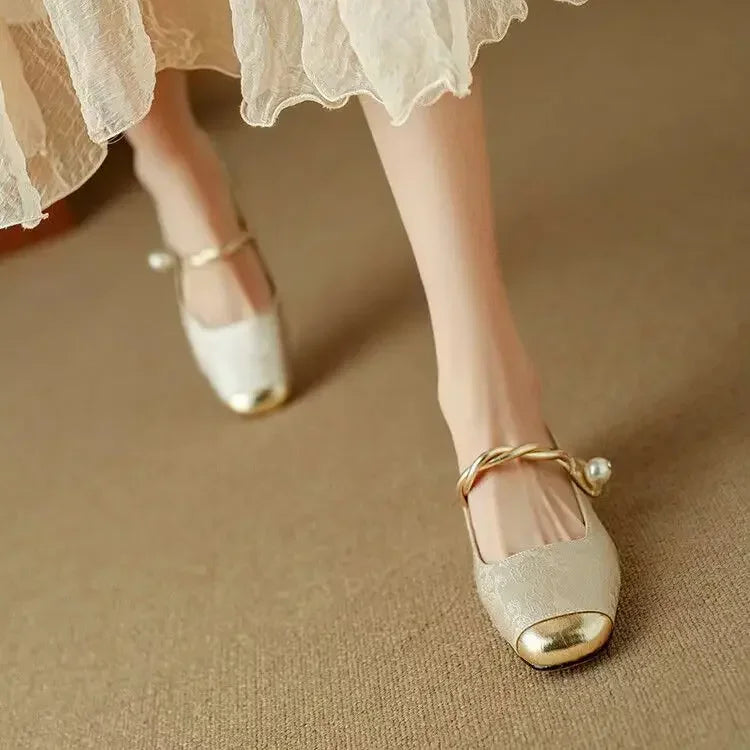 Courtney | Elegant Pearl Strap Flats